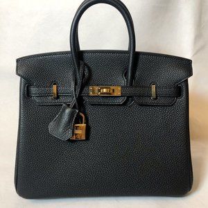 Hermes Togo Birkin Bag 25 Black/Noir Leather Gold